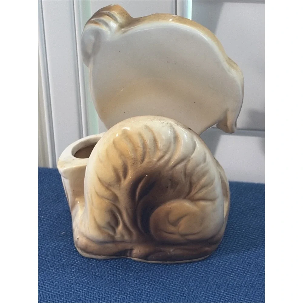 Vtg Big Eye Pity Puppy Dog Letter Holder Desk Acc. Made in Japan Ceramic 1960s